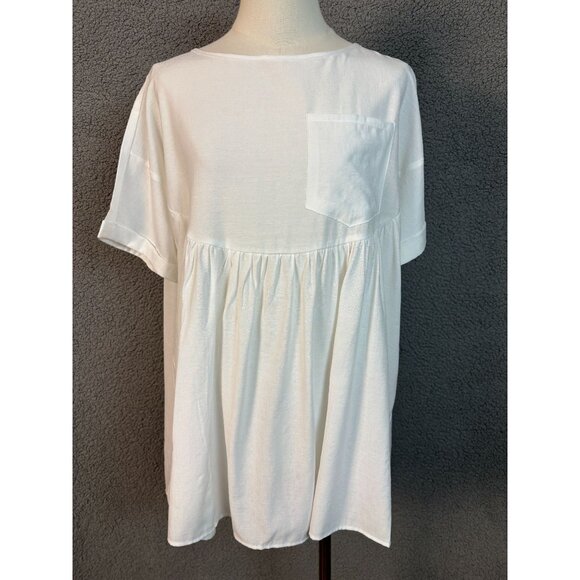 Exlura Tops - Exlura Women's White Short Sleeve Babydoll Top With Pocket Maternity Small NWTs